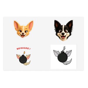 Dog Face & 'Beware!' Bomb Sticker Sheet — Lilli, Raven, and ChihuahuaBomb Logos